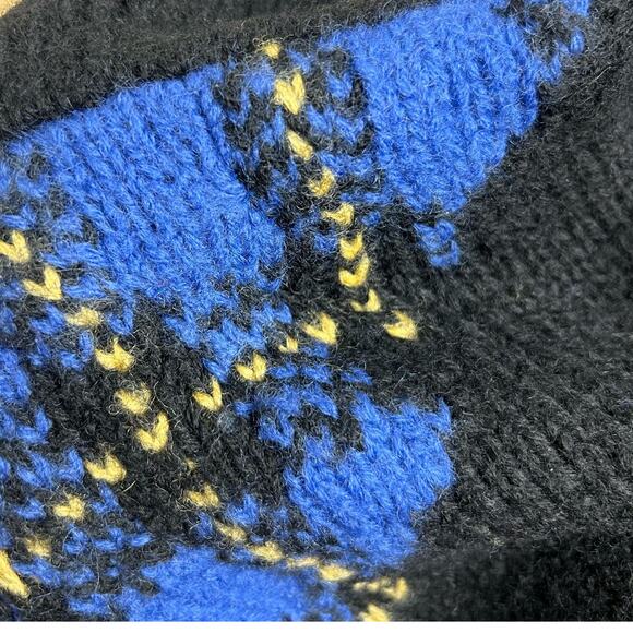 Vintage Plaid Wool Cardigan Sweater Medium 80s Womens Warm Blue Black Yellow - Picture 13 of 13